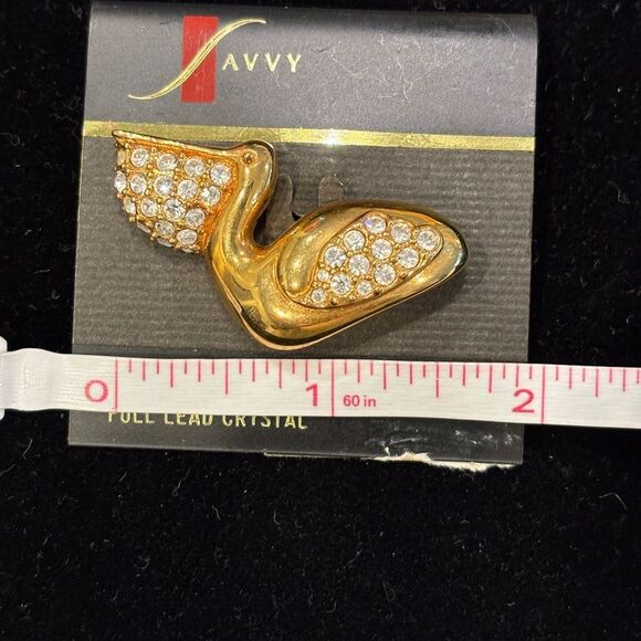 Savvy Gold Swarovski Crystal Pelican Broach Vintage - Picture 2 of 2